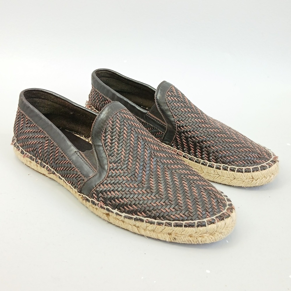 MNG Mango Woven Leather Espadrille Loafers Mens 43/10 Brown Herringbone Slip On
